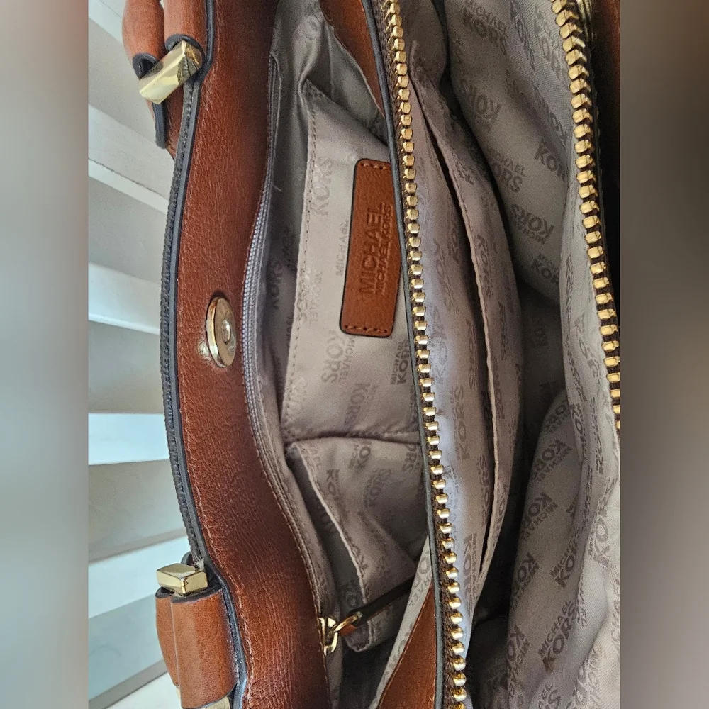 Michael Kors Black and Brown Satchel with Gold Accents
